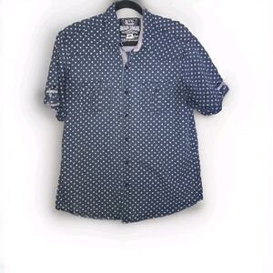 Broken Threads Mens Large Blue Navy Sailor Anchor Button Up‎ Shirt Short Sleeve